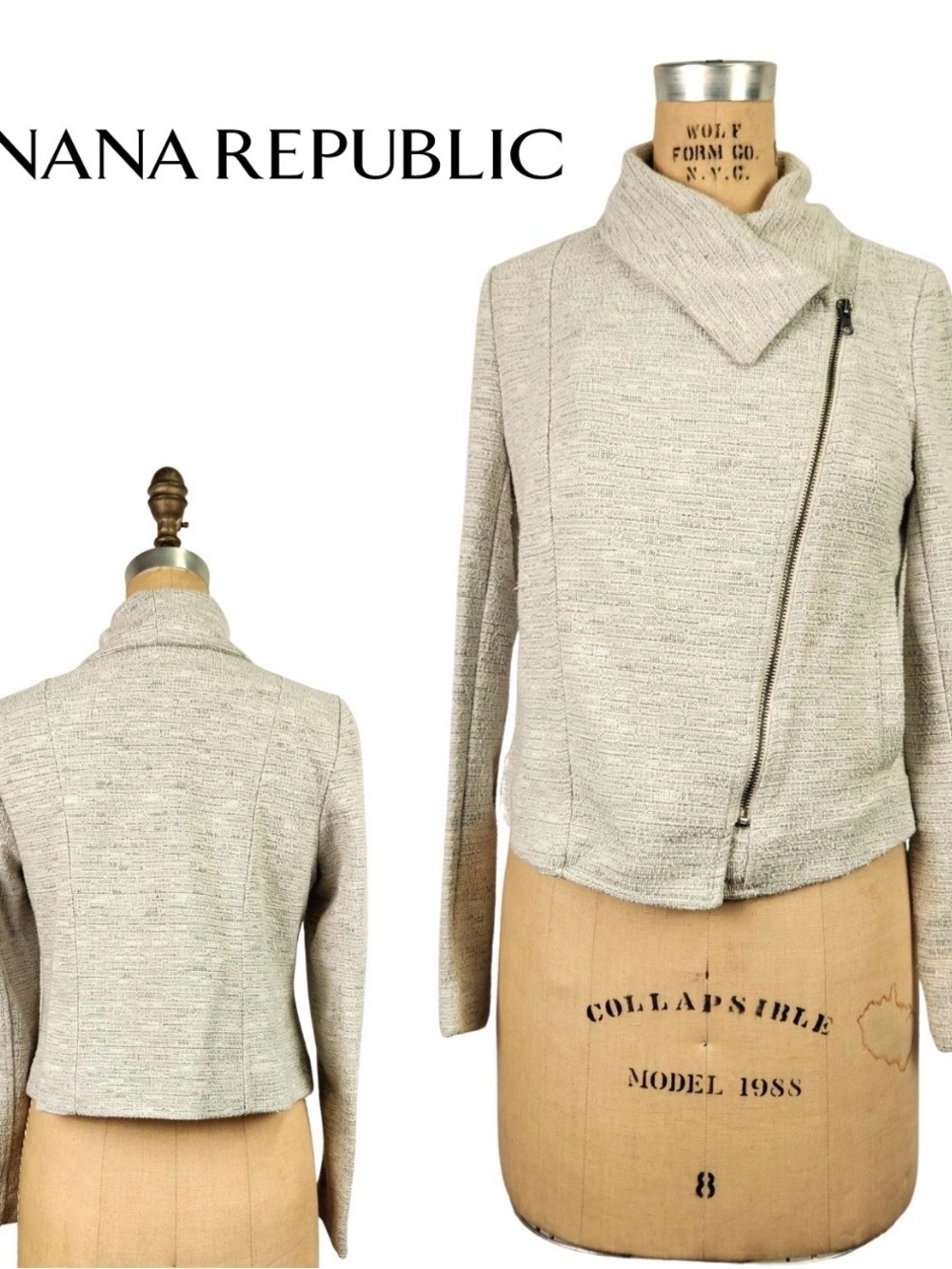Banana Republic Cream Textured Zip Blazer ~ Small